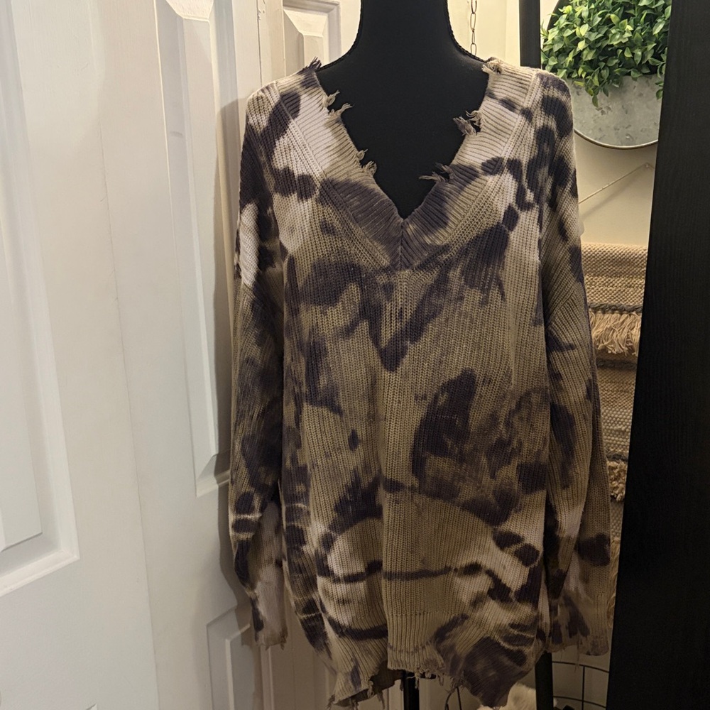 YFB Distressed  V-Neck Sweater in Black, Olive, and Cream